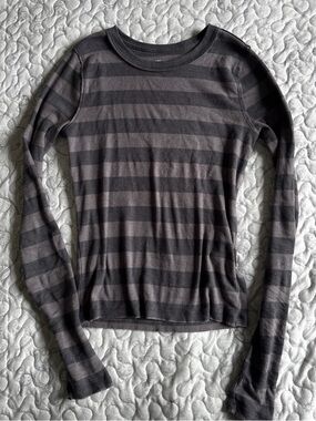 Hollister Black and Gray Striped Ribbed Long Sleeve
